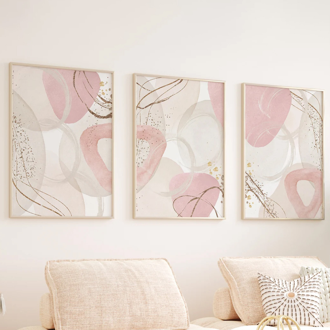 3pcs Set Wall Art Pink Canvas  - Abstract Canvas Set review and price