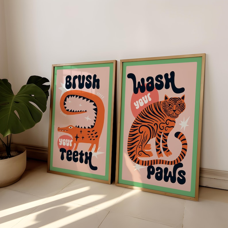2pcs/set Tiger Wash Your Paws  - Abstract Canvas Set review and price