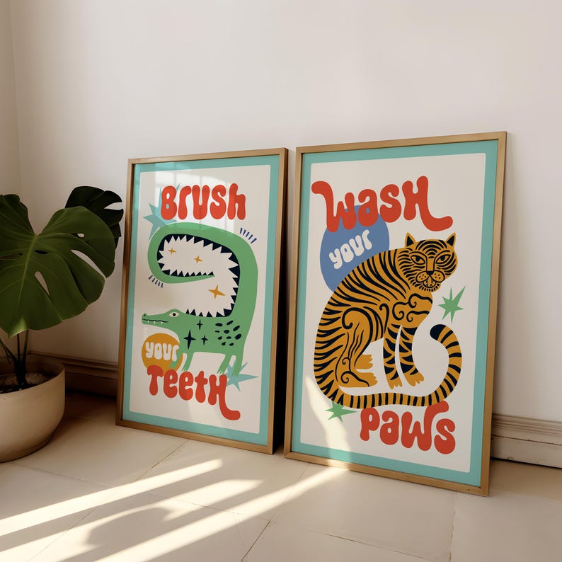 2pcs/set Tiger Wash Your Paws  - Abstract Canvas Set review and price
